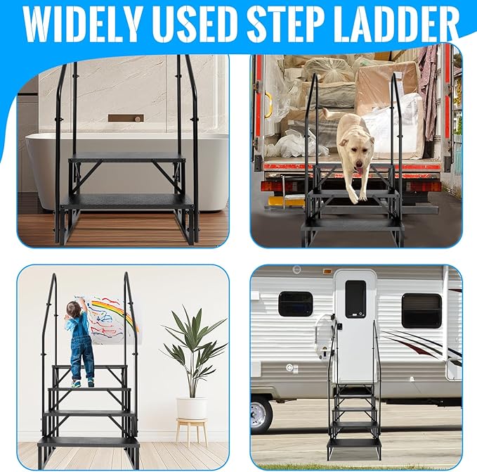 RV Step Stool, 2 Step Ladder, Hot Tub Steps with 2 Handrails, Heavy Duty Ladder Shelf Bookcase, 5th Wheel RV Mobile Home Stairs for Camper/Porch/SPA Pool/Pet Stairs(1 Pack)