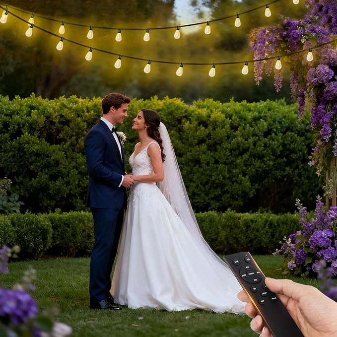 100FT LED Outdoor String Lights with Remote, Dimmable Timing 3 Light Modes Outside Patio Lights for Backyard Porch Deck Garden Balcony Pool Party Hanging Lighting Decor