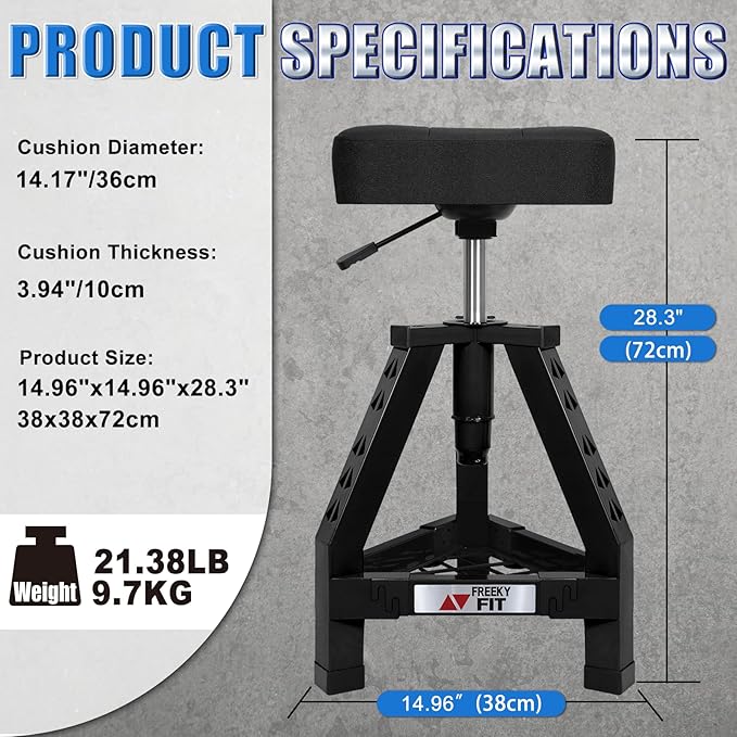Adjustable Shop Stool,Garage Mechanic Stool Chair,Work Seat for Workshop, Adjustable Height, 360° Swivel Padded Square Seat,Tool Storage, 350 LBS Capacity, Heavy Duty, Black