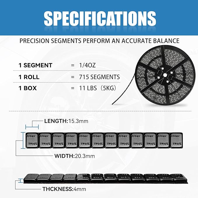 0.25 Oz Black Adhesive Wheel Weights(715pcs,11lbs/5kg),1/4 Oz Stick on Wheel Weights for Cars, Trucks, SUVs, Motorcycles, Low Profile