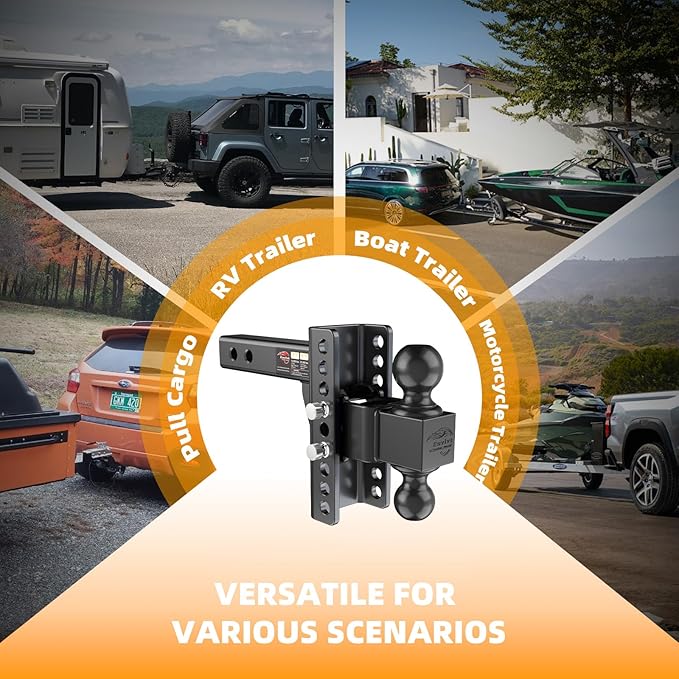 Adjustable Trailer Hitch -Drop Hitch (Fits 2-Inch Receiver) -6" Drop/Rise Tow Hitch, 2" & 2-5/16" Ball Hitches for Trucks -21,500 GTW Hitch Ball Mount with Anti-Theft Locking Hitch Pins