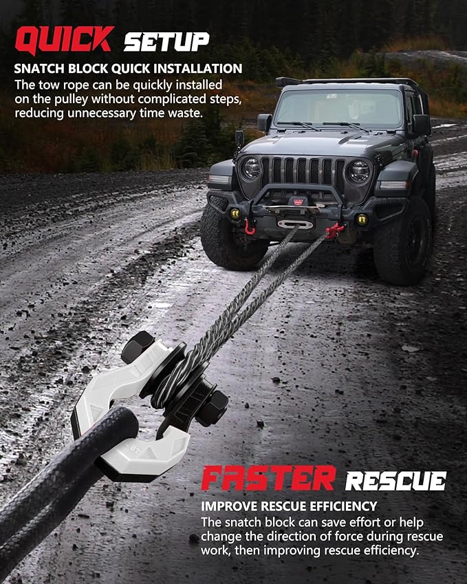 D Ring Separate Shackle with Snatch Block, 3/4" Easy Open Shackles w/Snatch Block Pulley, Heavy Duty Shackle for Towing Winch, Pulley for Off-Road Vehicle Recovery, Truck, ATV, UTV, Blackwhite