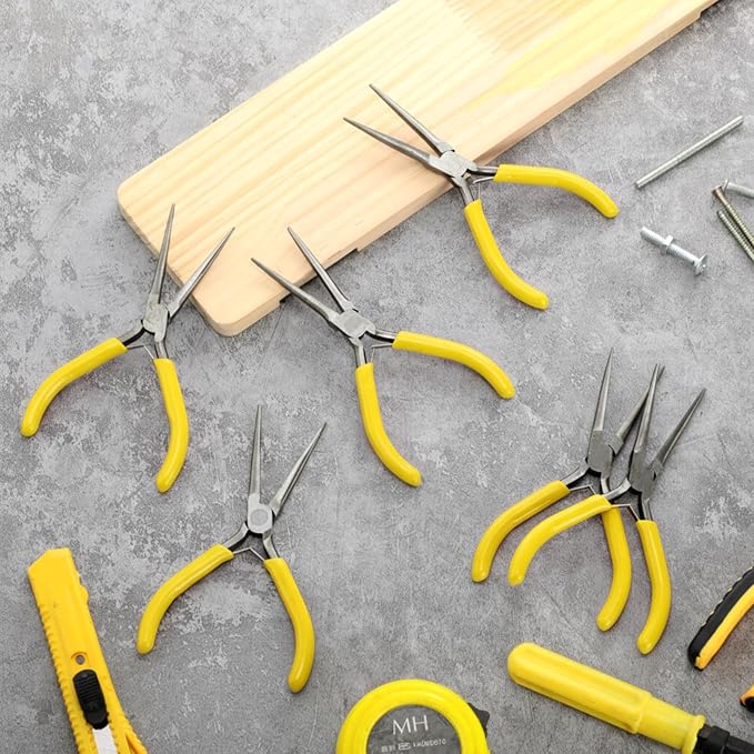 10 Pack Mini Needle Nose Pliers Bulk, 6 Inch Precision Pliers Set with Extra Long Tips for Jewelry Making, Wire Wrapping, Small Object Gripping, DIY Project(Yellow)