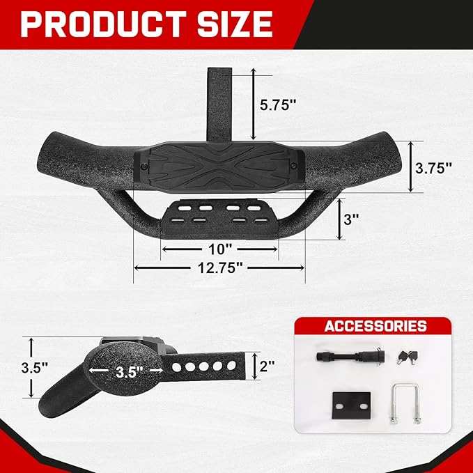 Double Layer Tow Hitch Step for 2" Hitch Receiver, Carbon Steel with Dual-Stage Black Powder Anti-Slip Trailer Hitch Step Universal Fit for Trucks SUV Car Van