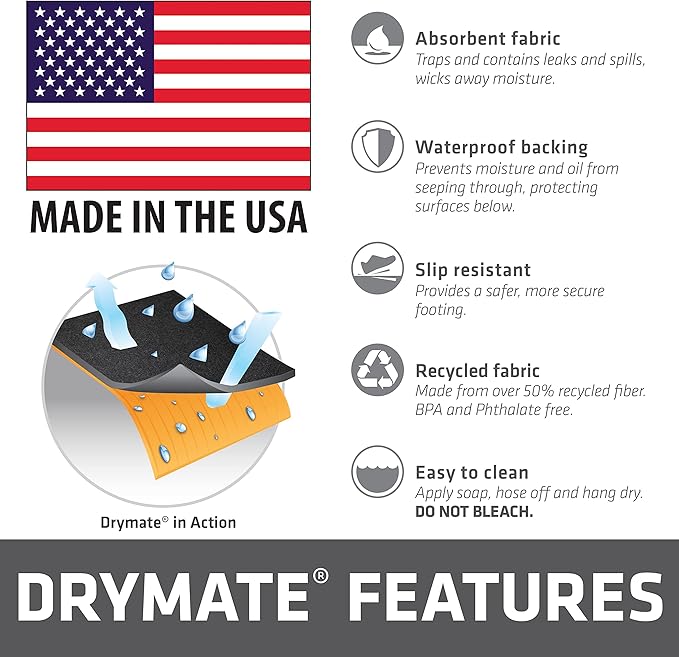 Drymate XL Oil Spill Mat (36" x 59") (12-Pack), Premium Absorbent Oil Pad, Reusable, Washable, Durable, Waterproof Backing Contains Liquids, Protects Garage Floor Surface (USA Made)