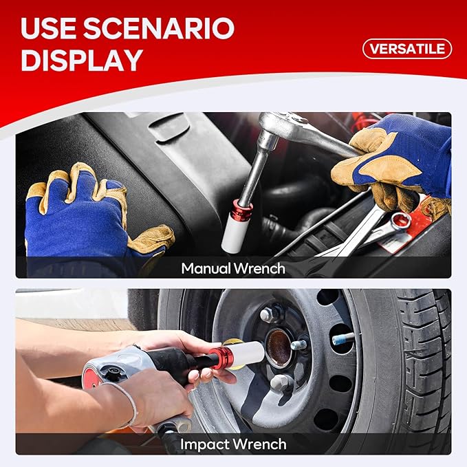 1/2" Drive Lug Nut Impact Socket Set,4 PCS Wheel Impact Socket,CR-MO, 6 Point, Color-Coded Protective Socket,Metric Size(17-19-21-22mm) Thin Wall Socket Set