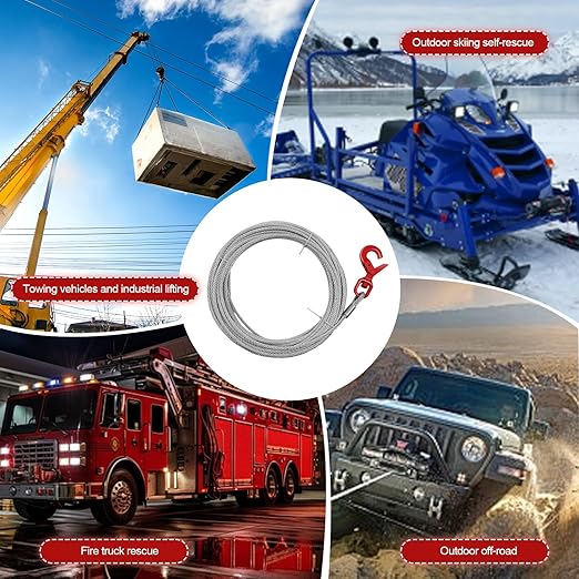 Galvanized Steel Winch Cable,Heavy-Duty 3/8" x 100' Winch Cable with Swivel Hook,17600 Lbs Breaking Strength,6x19 Strand Core Wire Winch Rope for SUV, Tow Truck,Crane,Wrecker