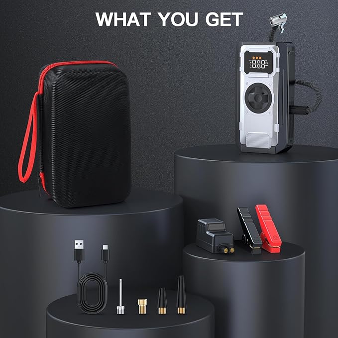 Portable Car Jump Starter with Air Compressor,5000A 150PSI Car Battery Jump Starter (10.0L Gas/8.0L Diesel Engines),12V Pack Jump Box with Large Digital Display