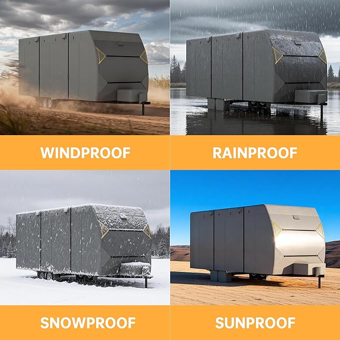 RV Covers for Travel Trailers, 30-33ft Heavy Duty Camper Cover, 7 Layers Extra-Thick Waterproof Toy Hauler Cover with 4 Tire Covers, Jack Cover and Wind Straps