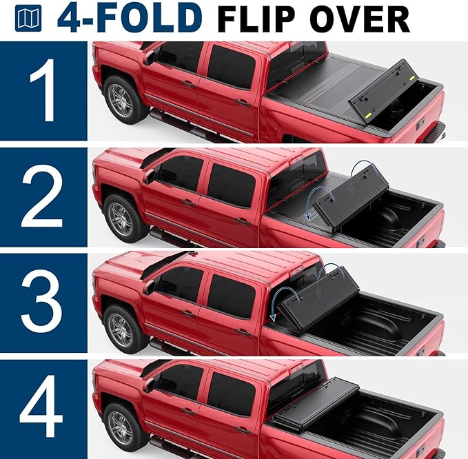 MOSTPLUS Low-Profile Quad-Fold Hard Truck Bed Tonneau Cover Compatible for Ford Maverick 2021-2025 2WD/4WD (4.5 FT Feet Bed)