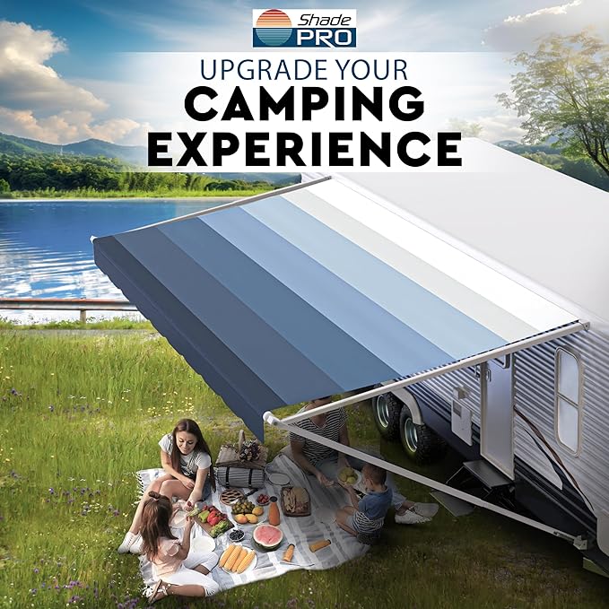 ShadePro - RV Awning Fabric Replacement - Heavy Duty Weatherproof Vinyl - Universal Outdoor Canopy for Camper, Trailer, and Motorhome Awnings - Pacific Blue - 25' (Fabric 24' 2")