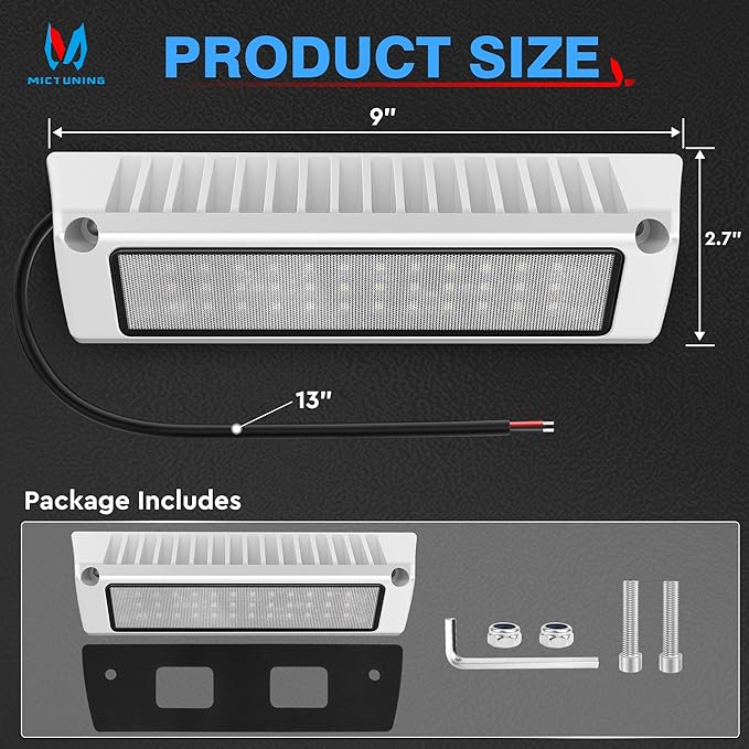 MICTUNING 9 Inch RV Exterior LED Porch Utility Light, 12V 6000K Awning Lights Replacement Lighting IP67 Waterproof for RVs Trailers Campers Motorhome, White