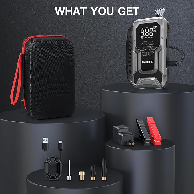 Portable Car Jump Starter with Air Compressor,7000A 150PSI Car Battery Jump Starter with Tire Inflator,12V Pack Jump Box with Large Digital Display, 21800mAh Power Bank,Smart Jumper Cable