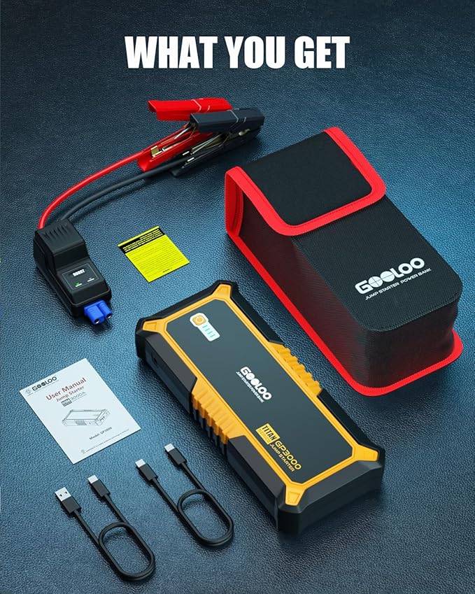 GOOLOO GP3000 3000A Jump Starter,12V Car Battery Jump Starter for up to 9.0L Gas Engines & 7.0L Diesel, Supersafe Lithium Jump Box Battery Booster Pack, Auto Battery Starter with USB Quick Charge
