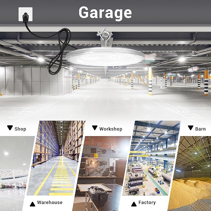 10 Pack 150W UFO Led High Bay Light,120VAC,5000K Daylight Commercial Bay Lighting,IP66 Waterproof,21050LM,650W MH/HPS with Plug Area Lighting for Warehouse/Shop/Workshop/Barn/Gym/Factory