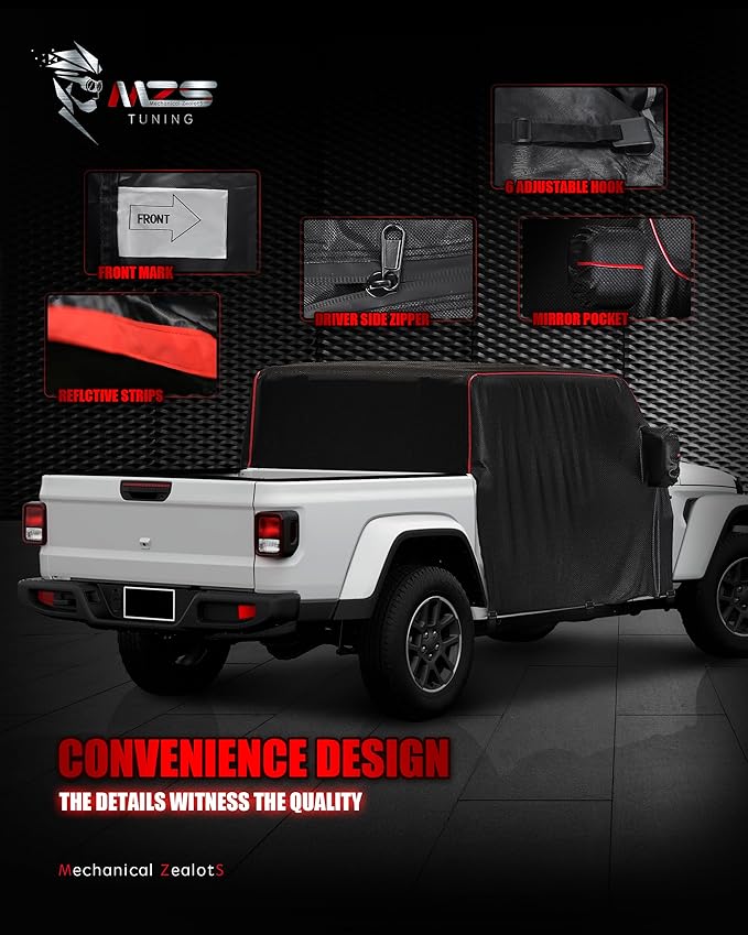 MZS Cab Cover Compatible with Gladiator JT 4 Door 2020-2026, 600D Waterproof Gladiator Cover with Driver Door Zipper 6 Gust Hook Car Half Cover Windproof Sun Snow Rain Scratch Protection Cover