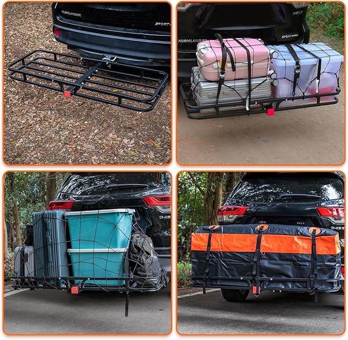 WEIZE Hitch Cargo Carrier for SUV, Truck - 53x19 Inches, 500LB Capacity, with Waterproof Bag, Net, Strap, Tightener, Powder Coated for Durability, Easy Installation, for Camping and Travel