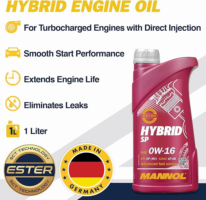 SP 0W-16 Full Synthetic Engine Oil by Mannol, 0W16 Engine Oil, Synthetic Motor Oil, Car Oil, 1L Oil for Hybrid Cars