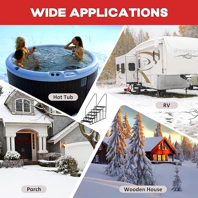 6 Step Hot Tub Steps Outdoor, RV Steps with 2 Handrails, Portable RV Stairs, Heavy Duty Truck Camper Steps Ladders for Travel Trailers, 5th Wheel, Motor Home, Spa, and Porch