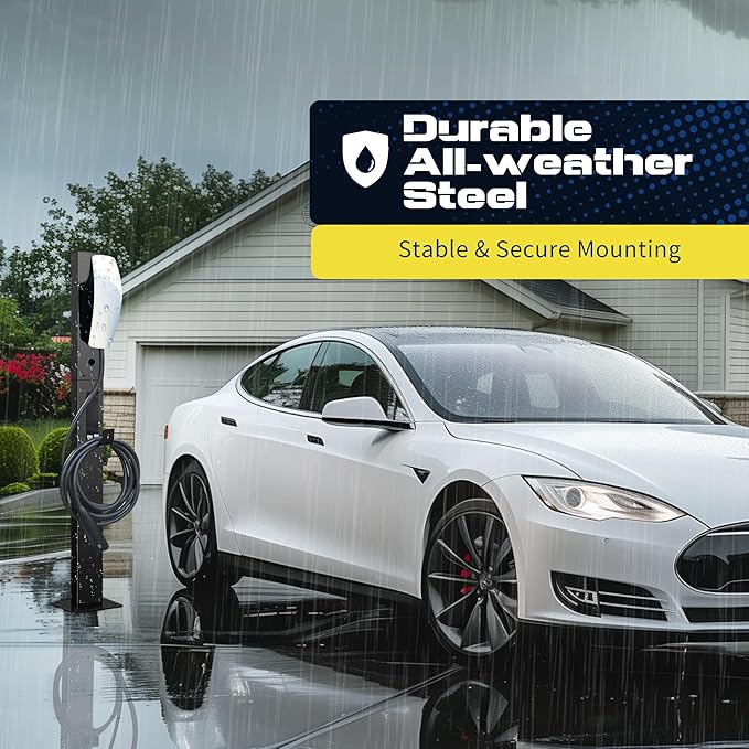 Tesla Charger Pedestal Outdoor EV Charger Stand with Holder for EV Charging Station Black