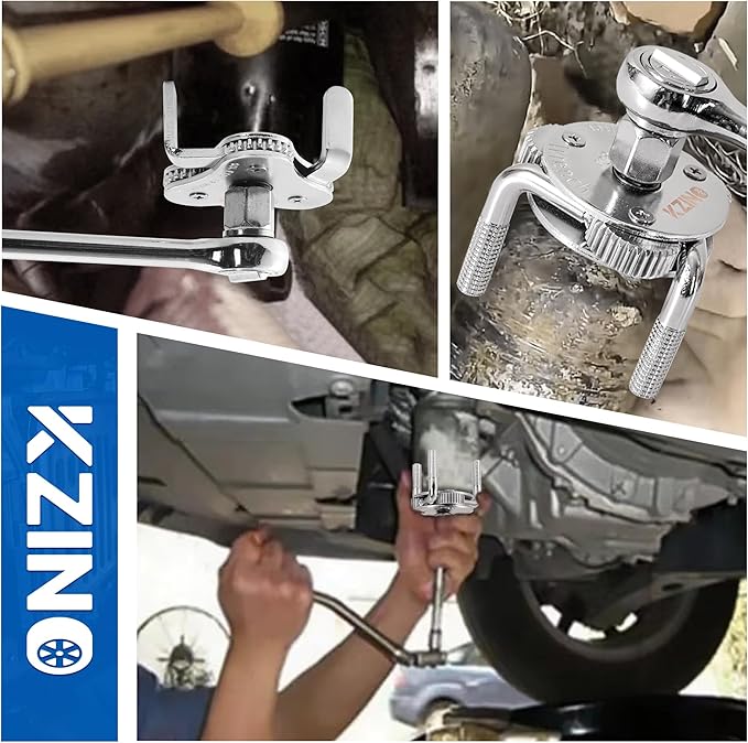 KZINO Oil Filter Removal Tool, Universal Oil Filter Wrench, Oil Filter Removal Tool Adjustable 2-1/2 to 4 inch & 3 to 5-1/2 inch, 1/2" Drive, Oil Filter Change Set (Flat & Round Set)