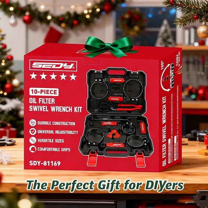 10-Piece Oil Filter Wrench Set 2-3/8"to 4-3/4", 12-Inch Adjustable Oil Filter Plier, Universal 3-Jaw Oil Filter Wrench, 1/2"Quick Release Ratchet Handle, 1/2"-3/8" Adapter, Towel in Storage Case