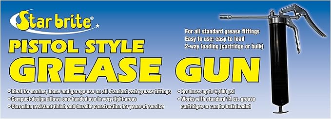 STAR BRITE Standard Duty Pistol Grease Gun - Compatible with 14 OZ. Cartridges, Corrosion-Resistant, One-Handed Operation, Fits Standard Zerk Fittings (028724)