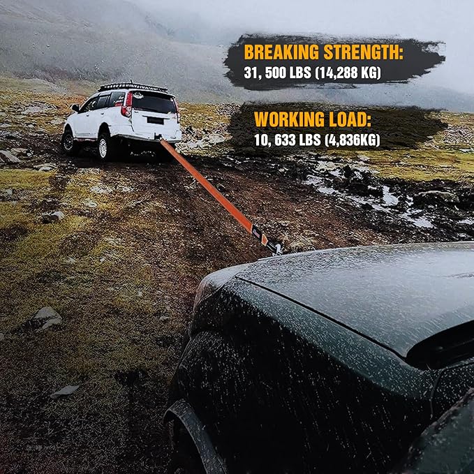 Nilight 3" x 30' Recovery Tow Strap Lab Tested 31,500lbs Break Strength Heavy Duty Off Road Straps with Triple Reinforced Loop Emergency Towing Rope of Mind for SUV, UTV, ATV, Truck, 2 Years Warranty