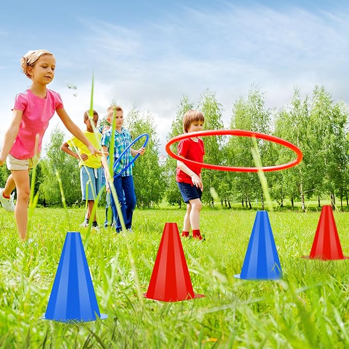 Leelosp 48 Pack 7" or 9" Plastic Traffic Cones Agility Field Marker Soccer/Safety/Sports/Training Cones for Skating Basketball Football Practice Drills Themed Party Decorations