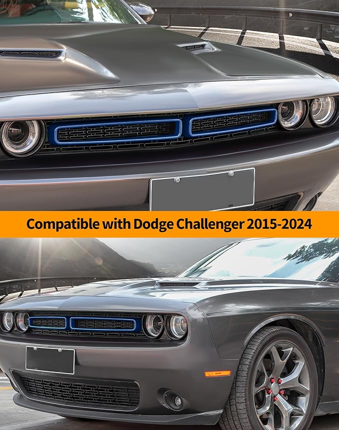 Hoolcar Front Grille Radiator Grille Insert Cover Grillwork Trim Compatible with Dodge Challenger 2015-2025+, Exterior Accessories, Blue, 2pcs