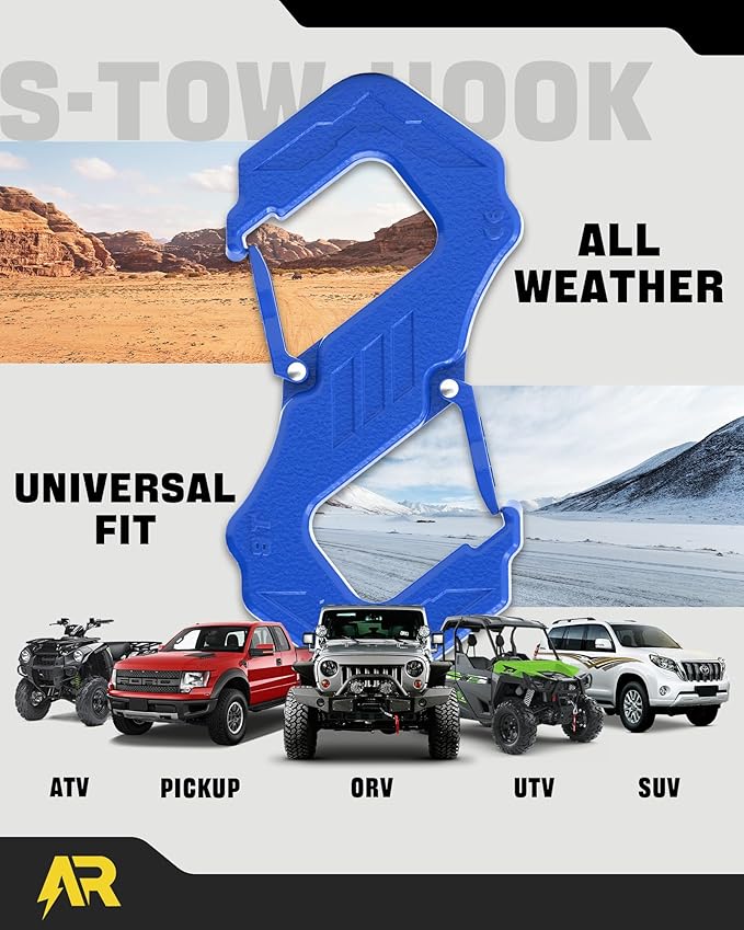 3/8" S Tow Hook, G80 Steel Quick Winch Shackle 33,000Lbs Break Strength, Heavy Duty Off-Road Recovery Connect Hook for SUV, Truck, Trailer & Towing Applications, Blue