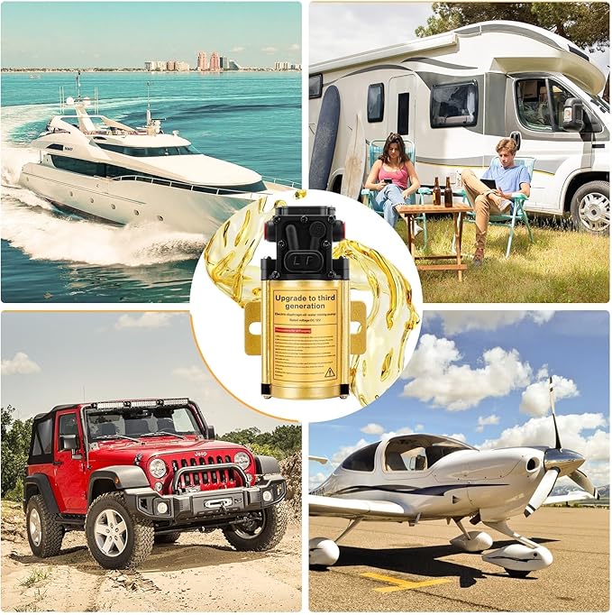 12V Electric Fuel Transfer Pump 120 GPH Gasoline Pump With 13FT Cigarette Lighter Plug Alligator Clips, Explosion-Proof Design Suitable For Vehicles, Boats,Equipment,Gasoline, Diesel, Water