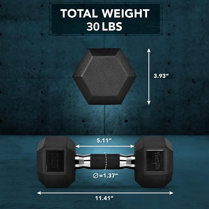 Yes4All Rubber Grip Encased Hex Dumbbells – Hand Weights With Anti-Slip 5-50 LBS Pair/Set