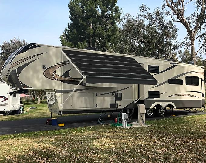 Leaveshade RV Awning Fabric Replacement Camper Trailer Awning Fabric Super Heavy Vinyl Coated Polyester 19'3''(Fit for 20' Awning)- Black Wave