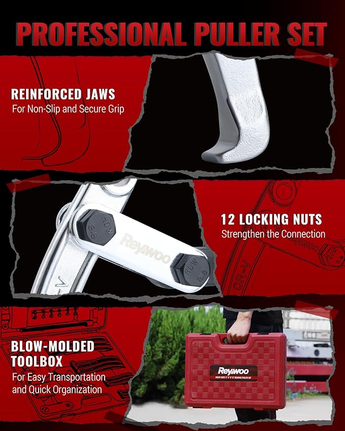 Gear Puller Set, 3" 4" 6" 8" Bearing Puller Kit for Pulley Gear Bearing Flywheel Removal, Cr-V Steel 2 Jaw & 3 Jaw Gear Puller with Reversible Jaws