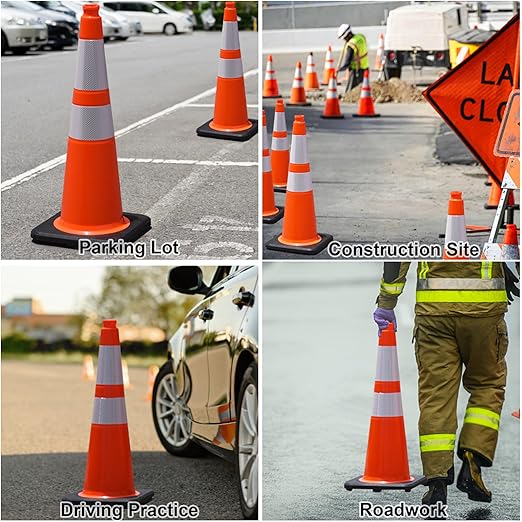 OrangeStar 28 Inch Orange Traffic Cones 8-Pack, Heavy Duty PVC Safety Cones with 2 Reflective Collars, Weighted Base for Highway, Roadwork, Construction, Warehouse Safety, Parking Lots