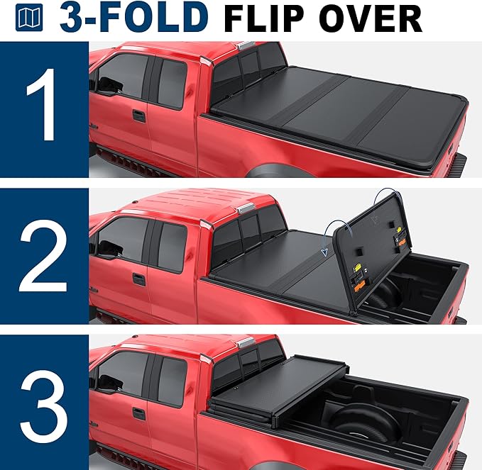 MOSTPLUS Tri-Fold Hard Truck Bed Tonneau Cover On Top Compatible with 2022 2023 Ford Maverick Bed 3 Fold Fleetside (4.5 FT Feet Bed-54.4 inch