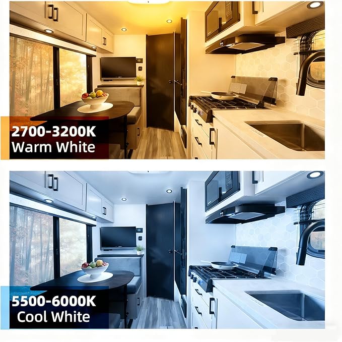 RV Puck Light, RV Recessed Ceiling Light, 12V RV Lights Interior, Ultra-Thin RV Light Fixtures, High Brightness Camper Interior Light for RV Motorhome Boat