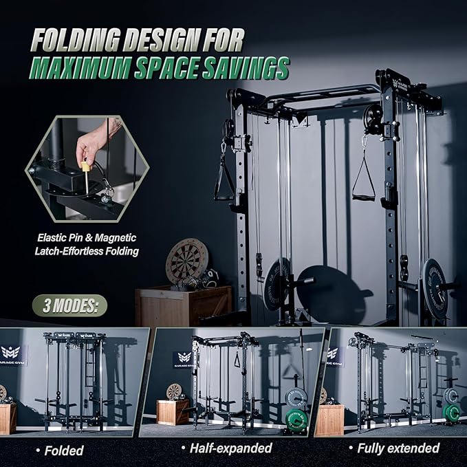 MAJOR FITNESS F35 Folding Power Rack 4-in-1 Home Gym with Cable Pulley System, Multi-Grip Pull-Up Bar, Landmine, 80+ Exercises Space-Saving Gym Equipment Easy Folding for Small Spaces