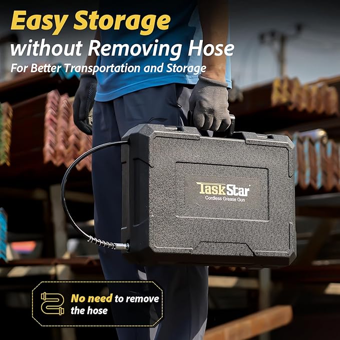 Electric Grease Gun, 10000 PSI Super Efficient Battery Powered Grease Gun Kit with 2 Batteries and Charger, 39.4" Flexible Hose, Cordless Grease Gun with Super Bright LED Light, Black