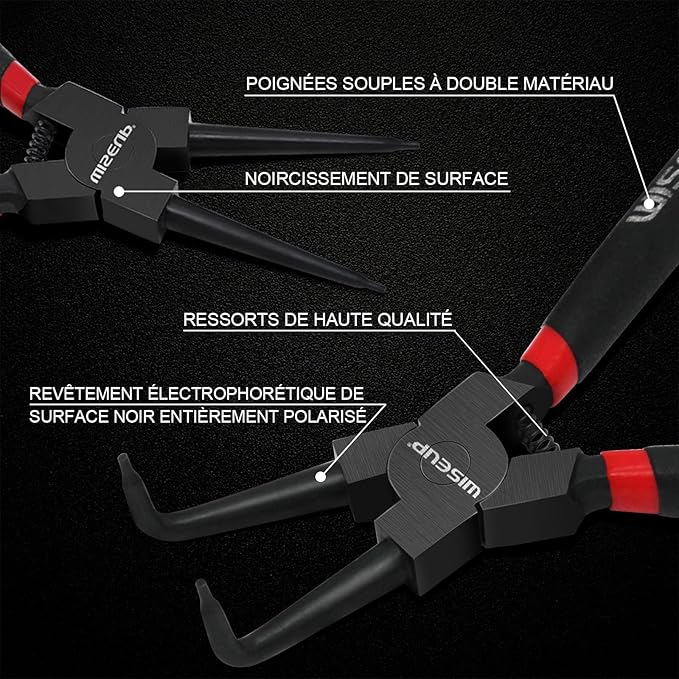 WISEUP Circlip Pliers 7 inch, Bent External Tips (Tip Diameter 1/20") Snap Ring Pliers Heavy Duty for C Clip Remover Retaining
