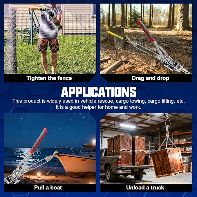 5-Ton Come Along Winch Heavy Duty 11.5ft Steel Cable Come Along Cable Puller with 3 Hooks Dual-Gear Come Along Tool for Vehicle Rescue & Automotive Hoisting