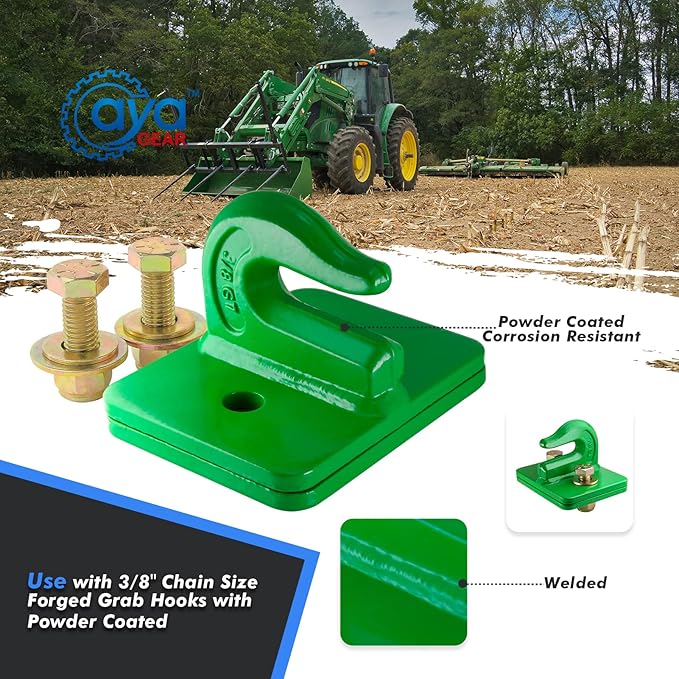 2 Pack 3/8-in Bolt On Grab Hook Mount with Backer Plate Grab Hook Grade 70 Forged Steel Tow Hook Work Well for Loader, Tractor Bucket, RV, UTV,Truck (Green)