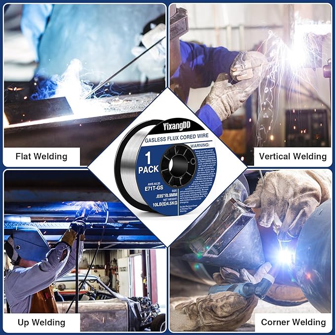 1-Pack 0.035" Flux Core Welding Wire, E71T-GS Low Splatter Gasless Mild Carbon Steel Mig Welding Wire, Compatible With Most Welder, 10-Pound Each