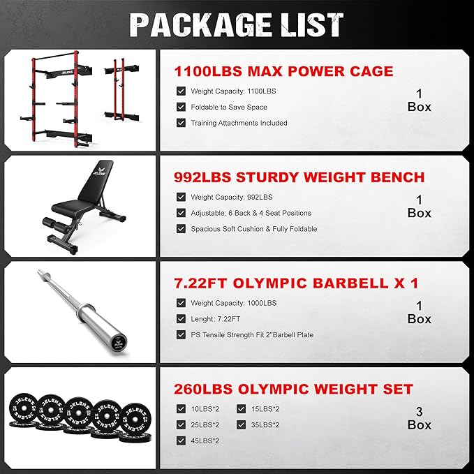 Folding Squat Rack, Wall Mounted Power Rack for Home Gym, Space Saving Multi-Functional Power Cage with Attachments