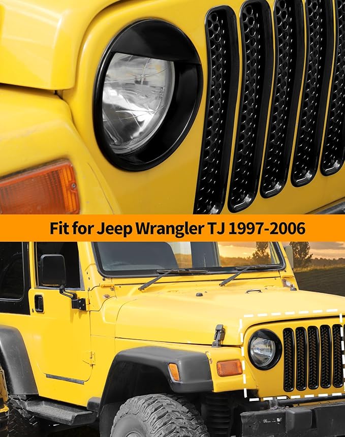 Hoolcar Grill Inserts Front Grille Mesh Cover Guard + Angry Eyes Front Headlight Trim Cover Frame for Jeep Wrangler TJ 1997-2006 Exterior Accessories