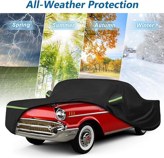 Waterproof Car Covers for Chevrolet Bel Air/150/210 1950-1957 Sedan/Coupe/Hardtop, 420D Oxford Cloth Sun Heat Protection Outdoor Full Covers with Driver Side Zipper Windproof Heavy Duty All Weather