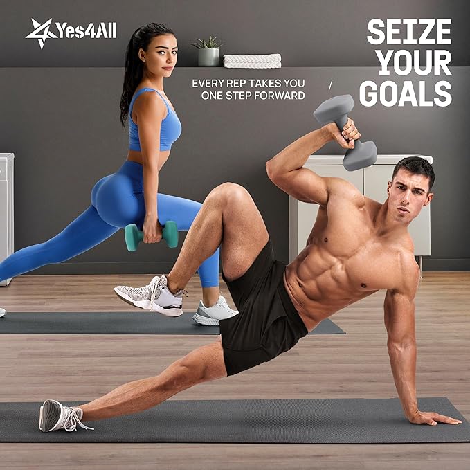 Yes4All Square Neoprene Dumbbell Set for Women/Men, Workout Hand Weight Dumbbells Set of 2, 2lb - 20lb with 4 Colors, Anti-Roll, Anti-Slip Exercise Dumbbells Weights for Home Gym,