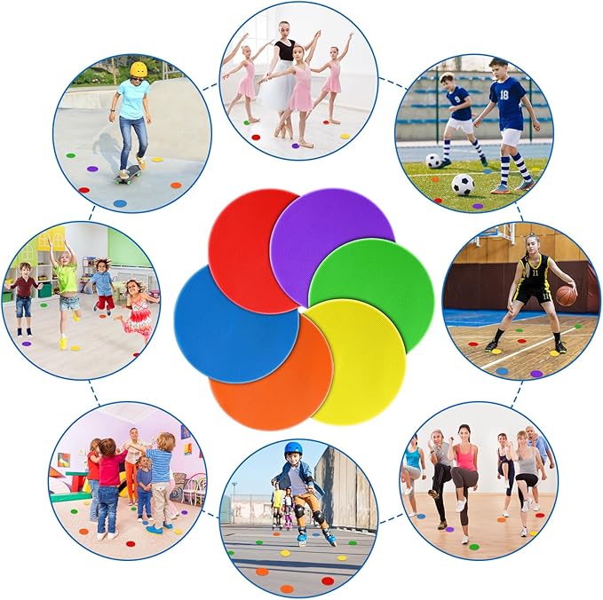9 Inch Poly Spot Markers for Gym Floor Poly Spots, 12/18/24/36 Pcs Round Non-Slip Rubber Floor Dots Agility Markers Flat Cones for Sports Soccer PE Training, Dance, Classroom Activities