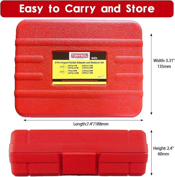 8 Piece Impact Socket Adapter and Reducer Set,1/4" 3/8" 1/2" 3/4" 1"Drive Socket Adapter Set,Cr-Mo Steel,With a Storage Case.
